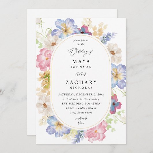 Weiß rosa und Lila Blumenzehen V-DL Einladung (Vorne/Hinten)