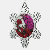 Weiß, Rosa und Rote Dianthus Schneeflocken Zinn-Ornament (Rechts)