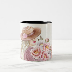 Weiß, rosa Wasserfarbe Vintag Dame Schönheit der B Zweifarbige Tasse