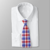 Weiß-Rot-Blau Kariertes Tartan-Design Krawatte (Gebunden)
