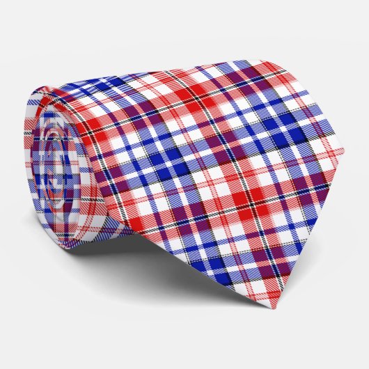 Weiß-Rot-Blau Kariertes Tartan-Design Krawatte (Gerollt)
