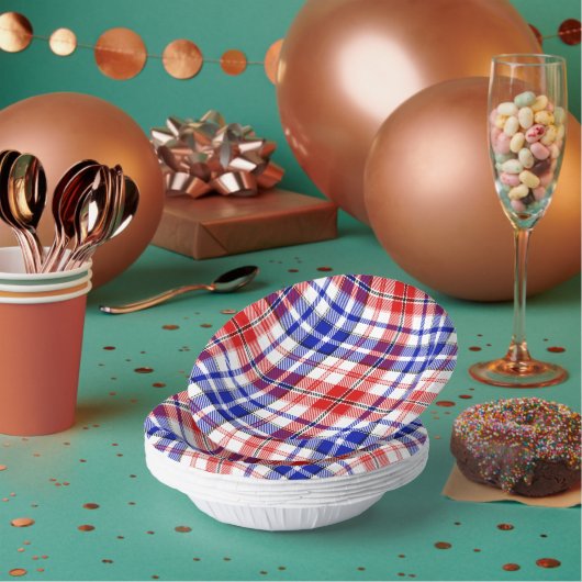 Weiß-Rot-Blau Kariertes Tartan-Design Pappteller (Multi)