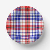 Weiß-Rot-Blau Kariertes Tartan-Design Pappteller (Vorderseite)