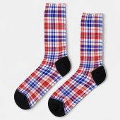 Weiß-Rot-Blau Kariertes Tartan-Design Socken (Linkes Detail)