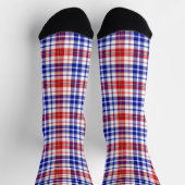 Weiß-Rot-Blau Kariertes Tartan-Design Socken (Oben)