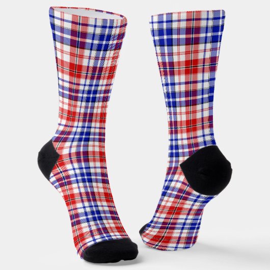 Weiß-Rot-Blau Kariertes Tartan-Design Socken (Gewinkelt)