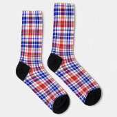 Weiß-Rot-Blau Kariertes Tartan-Design Socken (Rechts)