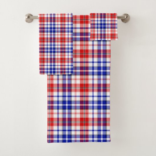Weiß-Rot-Blau-Karo-Tartan-Design  Badhandtuch Set (Insitu)