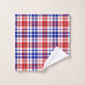 Weiß-Rot-Blau-Karo-Tartan-Design  Badhandtuch Set (Waschlappen)