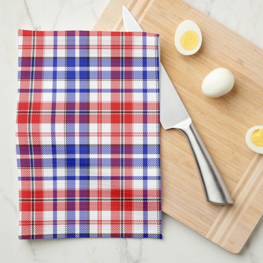 Weiß-Rot-Blau-Karo-Tartan-Design  Geschirrtuch (Viertel Falte)