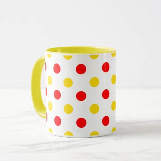 Weiß Rot Gelb Punkte Design Tasse (Vorderseite Links)