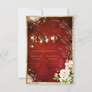 Weiß Rot Gold Botanisch Floral Rustikalisch  RSVP Karte
