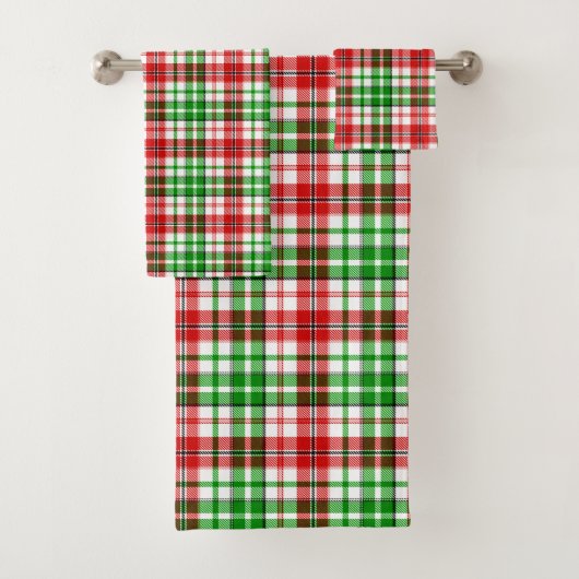 Weiß-Rot-Grün-Karo-Tartan-Design Badhandtuch Set (Insitu)