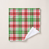 Weiß-Rot-Grün-Karo-Tartan-Design Badhandtuch Set (Waschlappen)