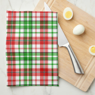 Weiß-Rot-Grün-Karo-Tartan-Design  Geschirrtuch
