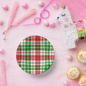 Weiß-Rot-Grün-Karo-Tartan-Design  Pappteller (Party)