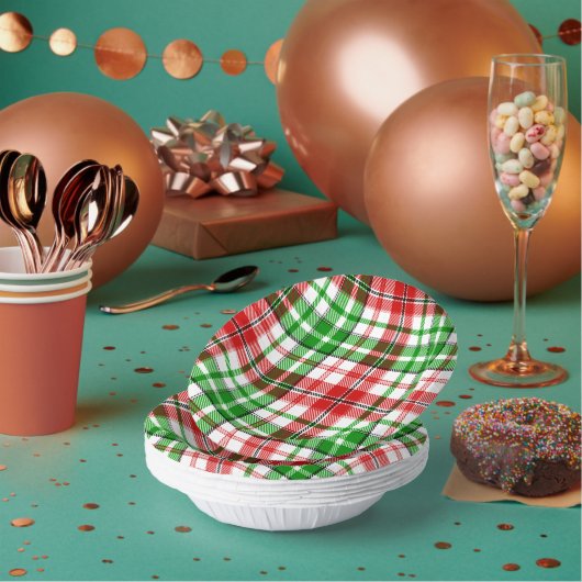 Weiß-Rot-Grün-Karo-Tartan-Design  Pappteller (Multi)