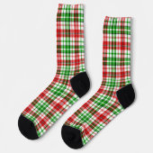 Weiß-Rot-Grün-Karo-Tartan-Design Socken (Linkes Detail)