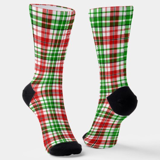 Weiß-Rot-Grün-Karo-Tartan-Design Socken (Gewinkelt)