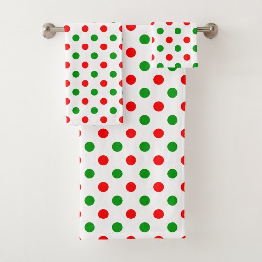 Weiß-Rot-Grün-Punkte-Design  Badhandtuch Set (Insitu)