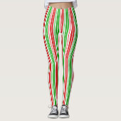 Weiß Rot Grün Streifen Muster Leggings (Vorderseite)