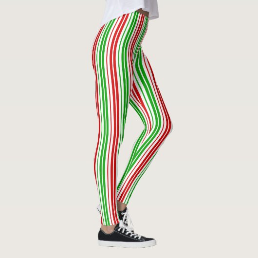 Weiß Rot Grün Streifen Muster Leggings (Rechts)