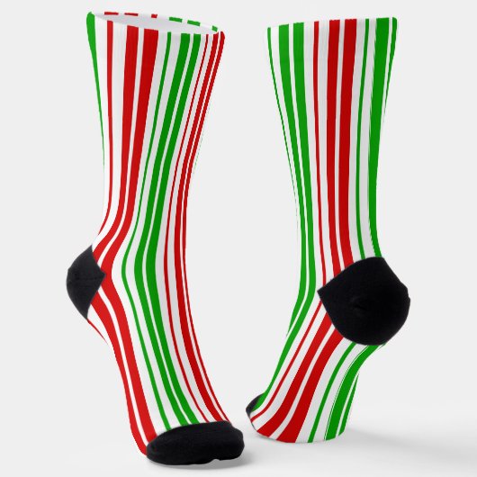 Weiß Rot Grün Streifen Muster Socken (Gewinkelt)
