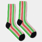 Weiß Rot Grün Streifen Muster Socken (Rechts)