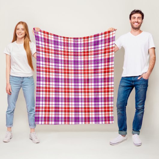 Weiß-Rot-Lila-Karo-Tartan-Design Fleecedecke (Beispiel)