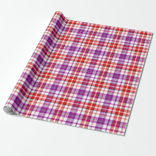 Weiß-Rot-Lila-Karo-Tartan-Design  Geschenkpapier