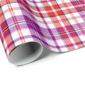 Weiß-Rot-Lila-Karo-Tartan-Design  Geschenkpapier (Rolleneckpunkt)