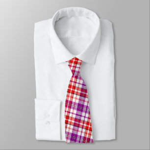 Weiß-Rot-Lila-Karo-Tartan-Design Krawatte