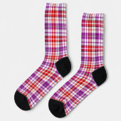 Weiß-Rot-Lila-Karo-Tartan-Design  Socken (Linkes Detail)