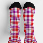 Weiß-Rot-Lila-Karo-Tartan-Design  Socken (Oben)