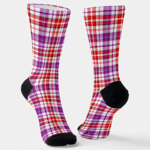 Weiß-Rot-Lila-Karo-Tartan-Design  Socken