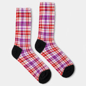 Weiß-Rot-Lila-Karo-Tartan-Design  Socken (Rechts)