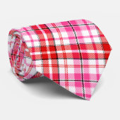 Weiß-Rot-Pink-Karo-Tartan-Design Krawatte (Gerollt)