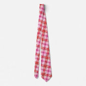 Weiß-Rot-Pink-Karo-Tartan-Design Krawatte (Rückseite)