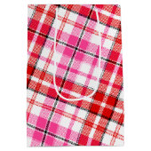 Weiß-Rot-Pink-Karodesign Mittlere Geschenktüte (Rückseite)