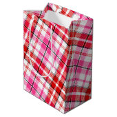 Weiß-Rot-Pink-Karodesign Mittlere Geschenktüte (Rückseite Schrägansicht)