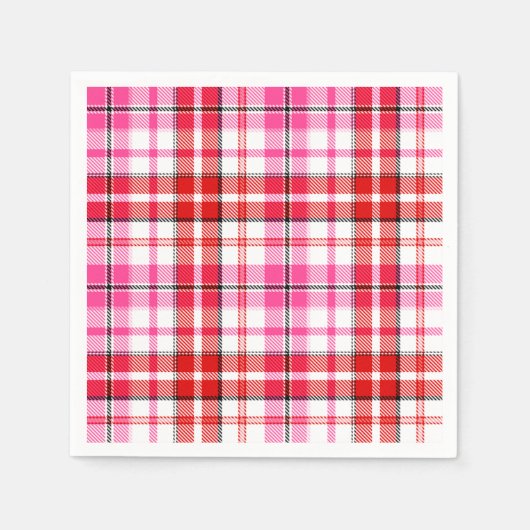 Weiß-Rot-Pink-Karodesign Serviette (Vorderseite)