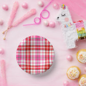 Weiß-Rot-Rosa-Karo-Tartan-Design Pappteller (Party)