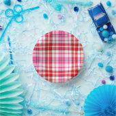 Weiß-Rot-Rosa-Karo-Tartan-Design Pappteller (Party)