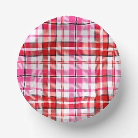 Weiß-Rot-Rosa-Karo-Tartan-Design Pappteller (Vorderseite)