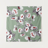 Weiß-rote Blume ohne Beilage: grüne Dekoration Wandteppich (Vorderseite (Horizontal))