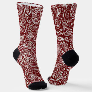 Weiß-rotes florales Paisleymuster Socken