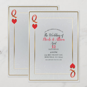 Weiß- & Rotgold Herzkönigin Elegante Hochzeit Einladung