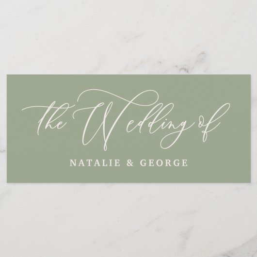 Weiß-Sage-Grün-Skript die Hochzeit von Schild-Menü Menükarte (Vorderseite)