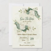 Weiß & Salbei grüne Blume botanische Hochzeit Save The Date (Vorderseite)