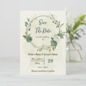 Weiß & Salbei grüne Blume botanische Hochzeit Save The Date (Stehend Vorderseite)